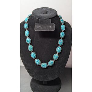 Blue Turquoise Rhodium Over Silver Necklace 18”